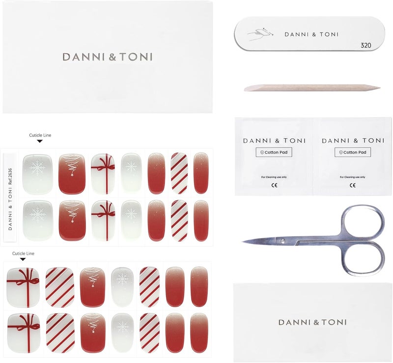 DANNI & TONI Semi Cured Gel Nail Strips Christmas Snowflakes Gel Nail Stickers Holiday Nails Christmas Gift for Woman | Frosted Cheer - Image 4